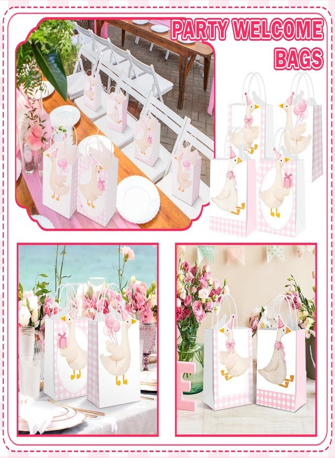 Kolldenn 24 Pcs One Silly Goose Party Favors Cute Treat Bags Gift Gingham Gift Goodies Bags Silly Goose Party Decoration Coquette Bow with Handles for Birthday Baby Shower Supplies(Pink,Classic) - Image 5